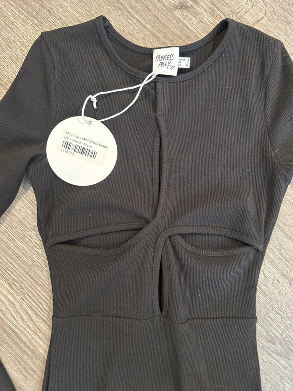 Princess Polly Moonlight Mini Dress Black Cutout Ribbed NWT US 4 AU 8 - Picture 4 of 8